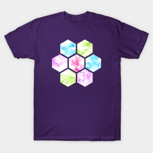 Marble Hexagon | Blue Pink Green | Purple Background T-Shirt